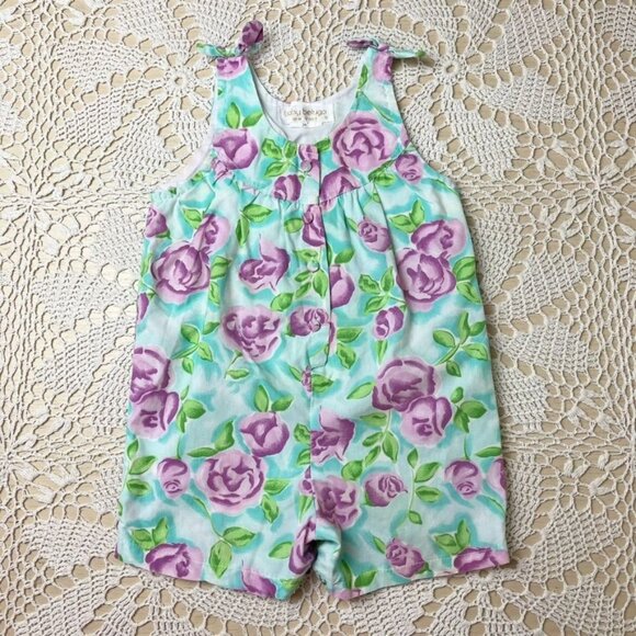 Vintage 1990s Baby Beluga Girls 24 Months Purple Rose Floral Shortall Romper - Picture 1 of 4